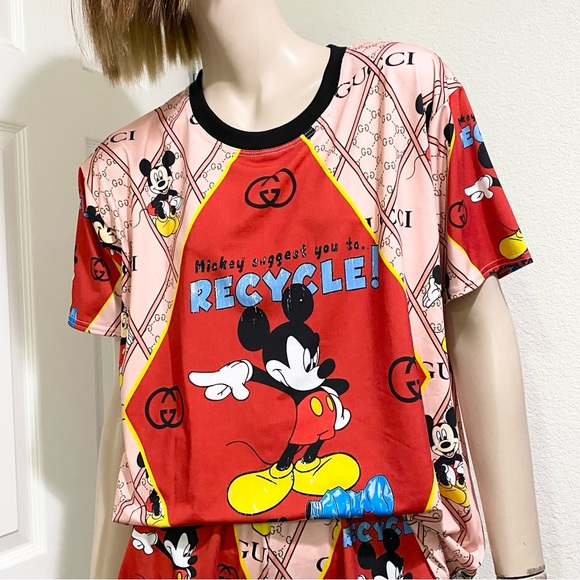 Mickey Suggest you to Recycle Plastic Bottle Printed Pajama Short Set Sleepwear - Picture 3 of 14